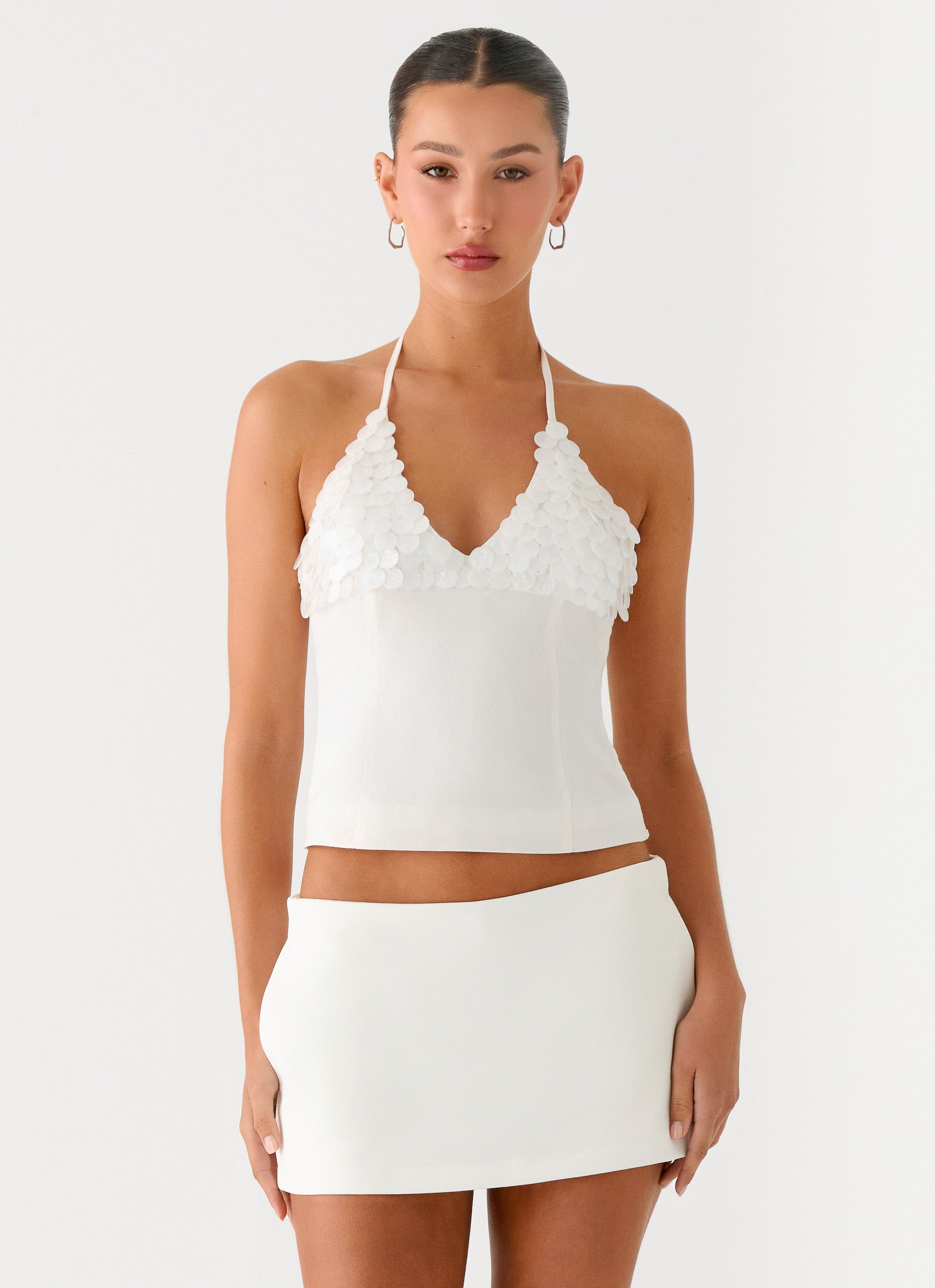 Lori beaded Halter Top - Ivory