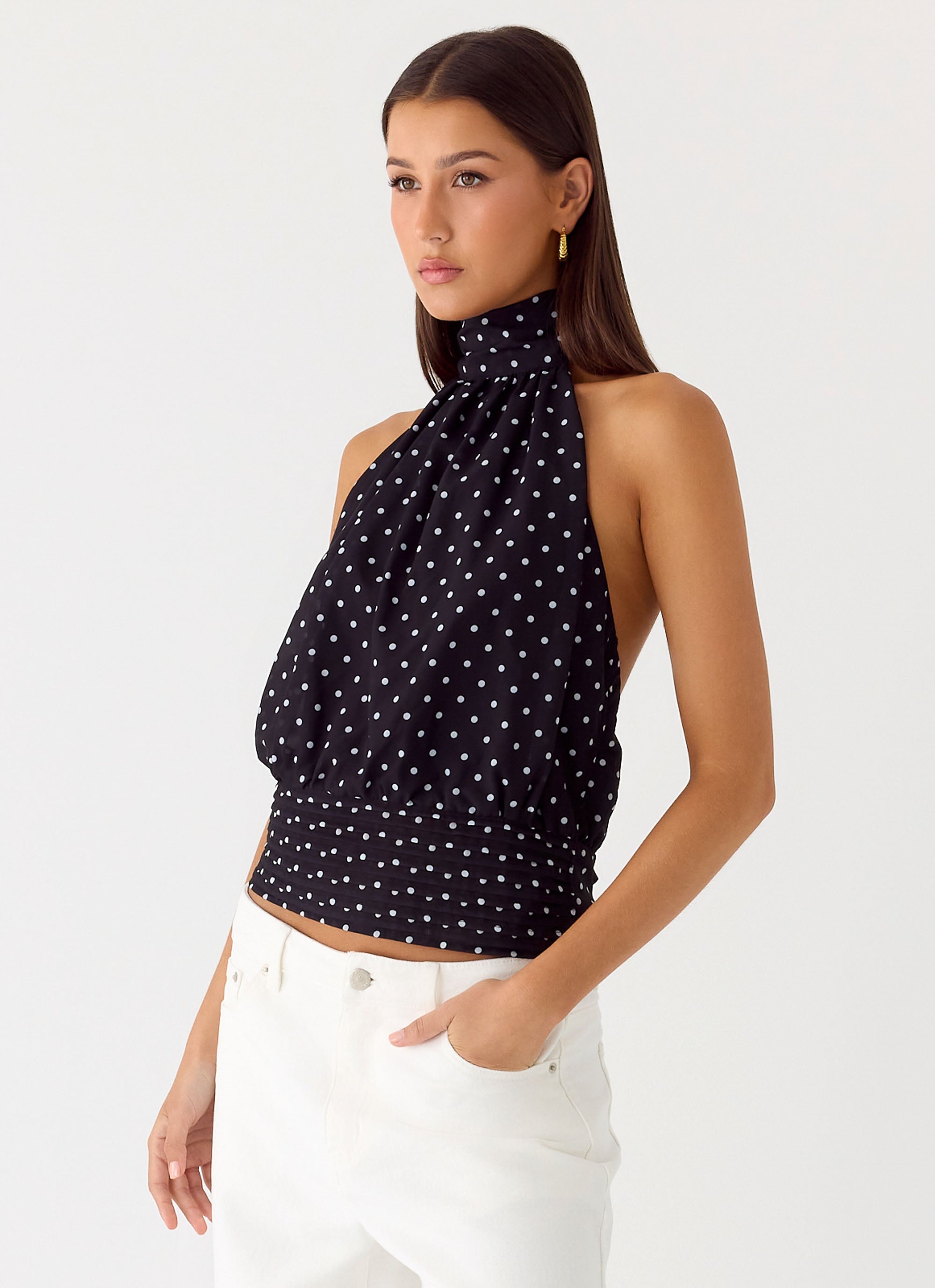 Willow Chiffon Top - Black Polkadot